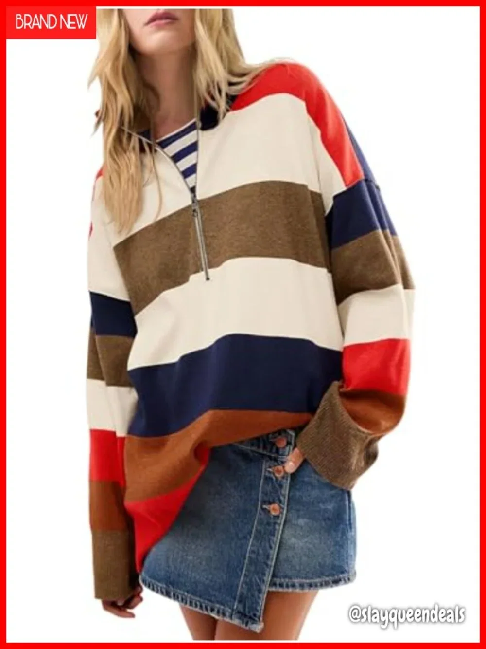 Oversized Half Zipper Turtleneck Sweater Long Sleeve S-2XL